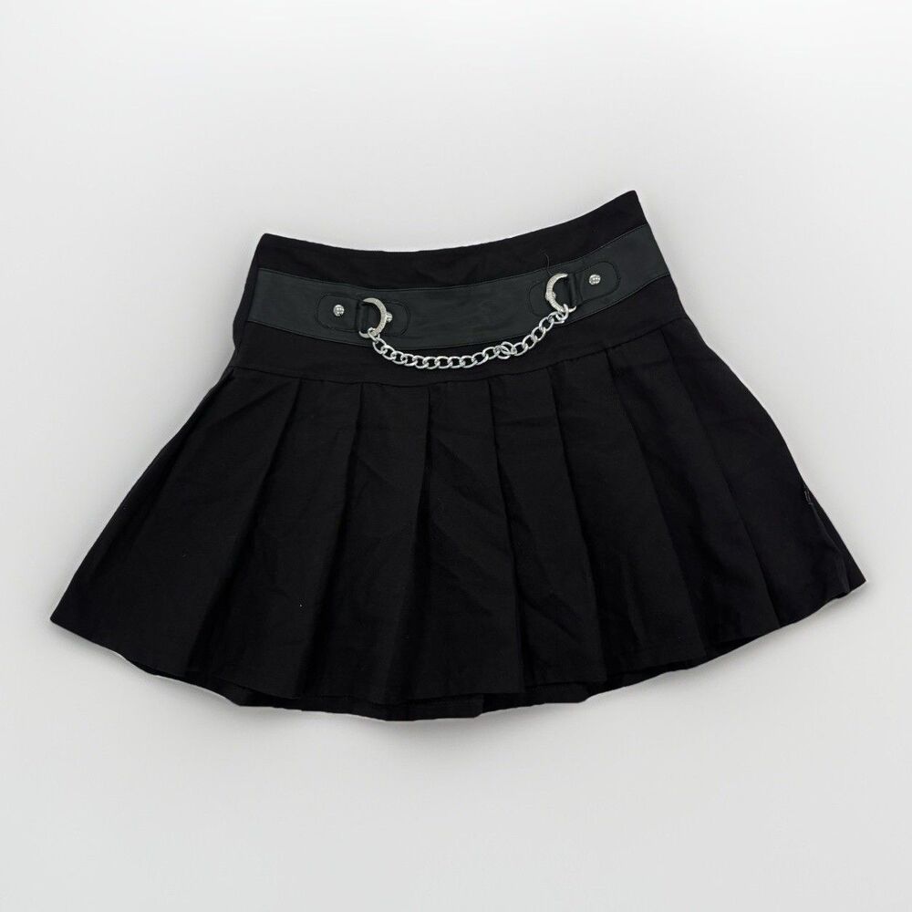 Royal Bones Pleated Mini Skirt Womens Size Small Y2K Black Punk Goth Chain Waist